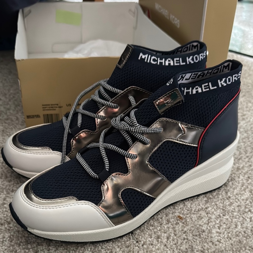 Michael Kors Navy and Silver High-Top Sneakers